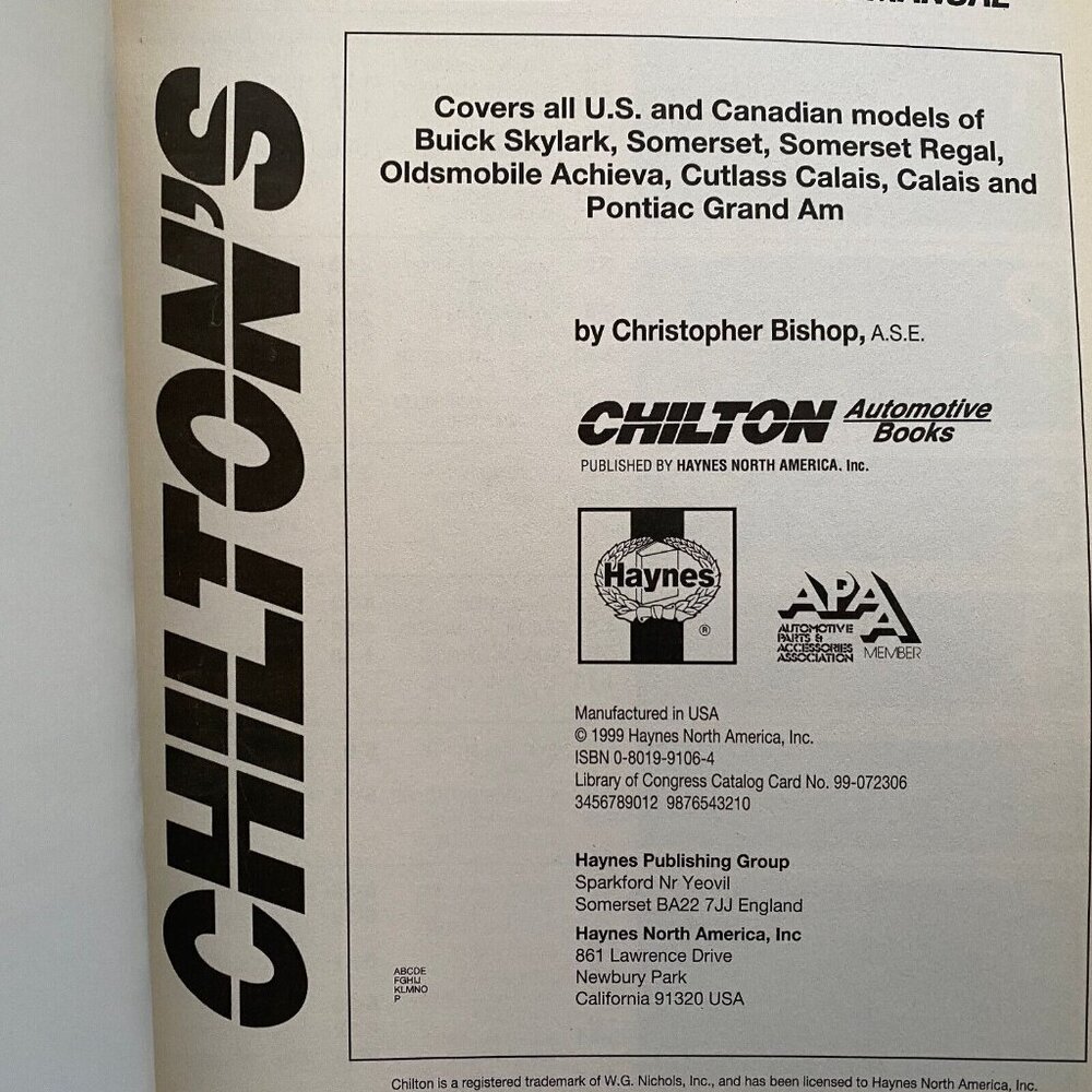 GRAND AM BUICK SKYLARK 1985-98 GM Chilton Automotive Repair Manual 28660 - Picture 3 of 9